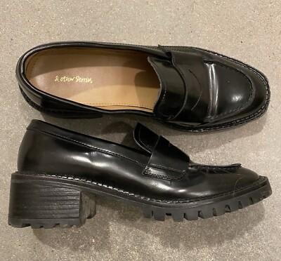 Other Stories Women's Black Leather Lug Chunky Sole Loafers