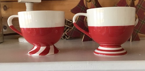 Starbucks 2007 Holiday 3D JOLLY & HO HO HO Peppermint Candy Mugs Cups Set of 2 - Picture 3 of 6