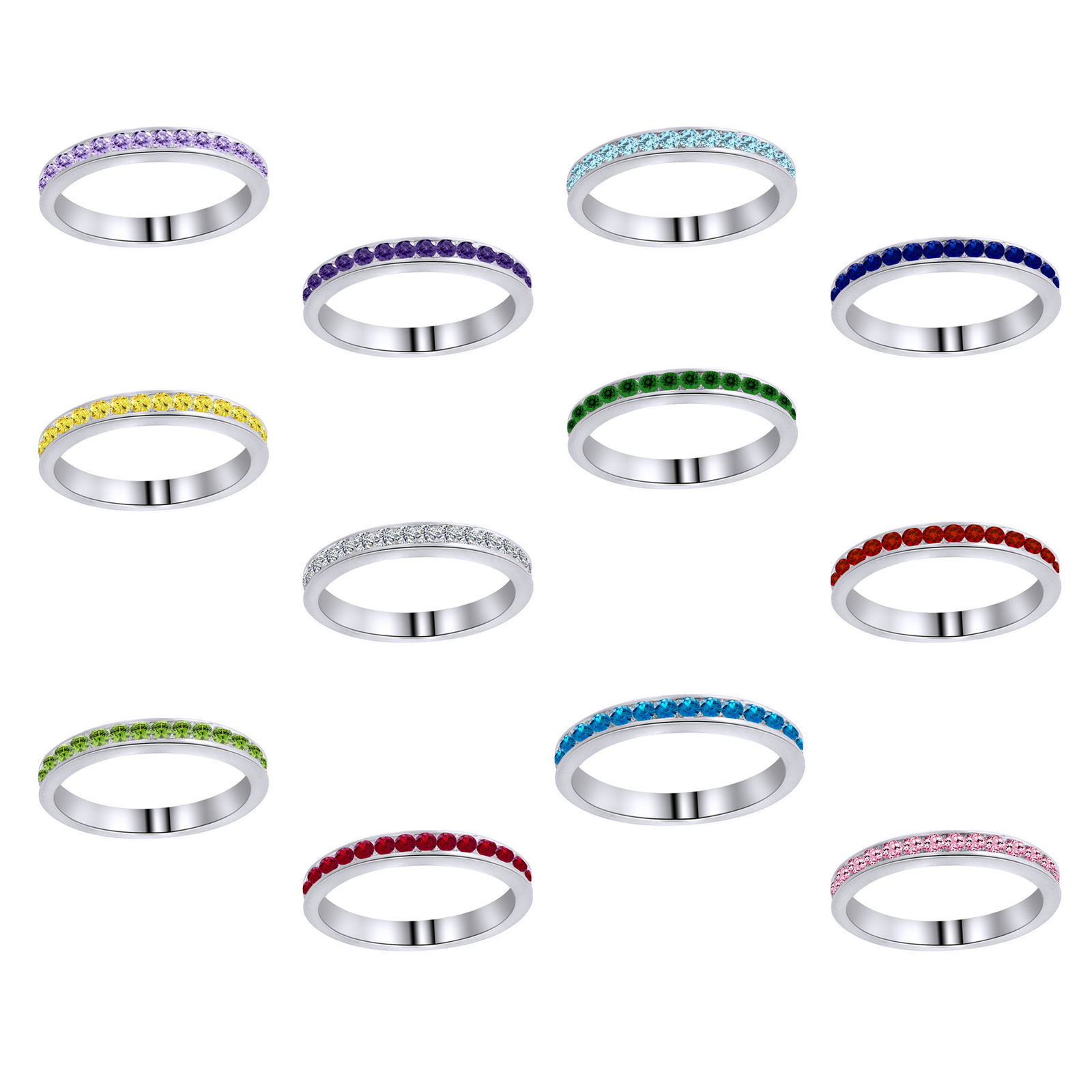 Eternity Wedding Band with Simulated Gemstone in 14k White Gold Plated Sterling Silver-image