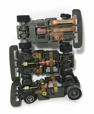 3pc 1991 TYCO TCR GRAY Hub Narrow Chassis Slotless Slot Car Total Control Racing