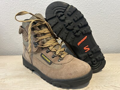 VTG Salomon Gortex Hiking Climbing Boots Womens Sz 6.5 Brown Contragrip Hightop