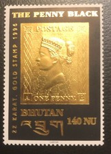 Timbre Bhutan : le Black Penny 140 NU:  neuf MNH
