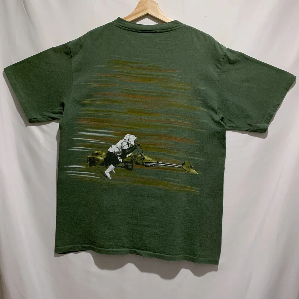 Camiseta De Colección Años 90 Star Wars Speeder Bike Jedi Doble Cara Rara XL Verde 1995 Foto 3 de 4