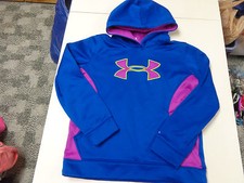 UNDER ARMOUR STORM PULLOVER HOODIE BLUE W  LOGO GIRLS LARGE LOOSE