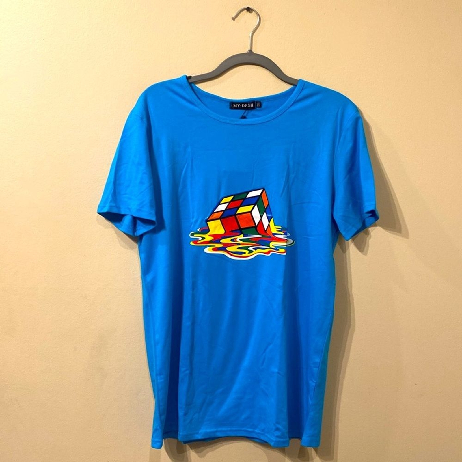 Blue Short Sleeve Graphic T-Shirt Melting 3D Handheld Puzzle sz xl? NEW NWT 80s