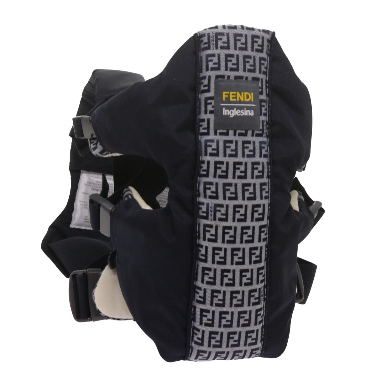 FENDI Baby Carrier Zucchino Canvas Shoulder Bag in Black Auth 69064V-image