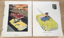 2 Ken Richards pictorial vintage prints 1950s illustration art retro cartoon car