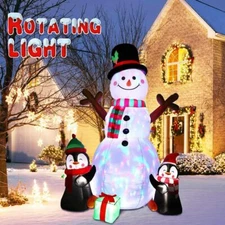 Blow Up Snowman Penguins 6 Ft Inflatable with Rotating LED Lights for Christmas 