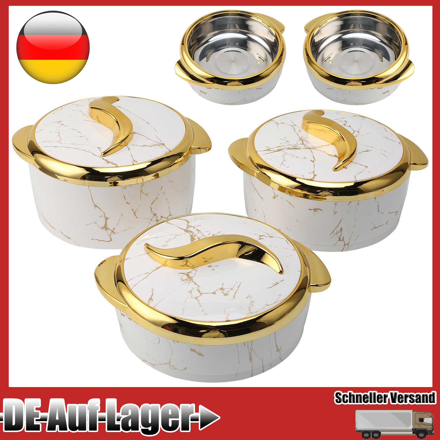 3teiliges Hot Pot Lebensmittelwärmer Set Isoliert Thermo Auflauf Serviergeschirr