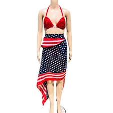 Stars & Stripes W/ Some Sequins Accessory, Sarong, Scarf, Top - Celebrate USA
