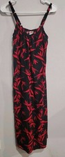 Hula Bay Womens Midi Dress Red Black Floral Sleeveless Size 13 Vintage 