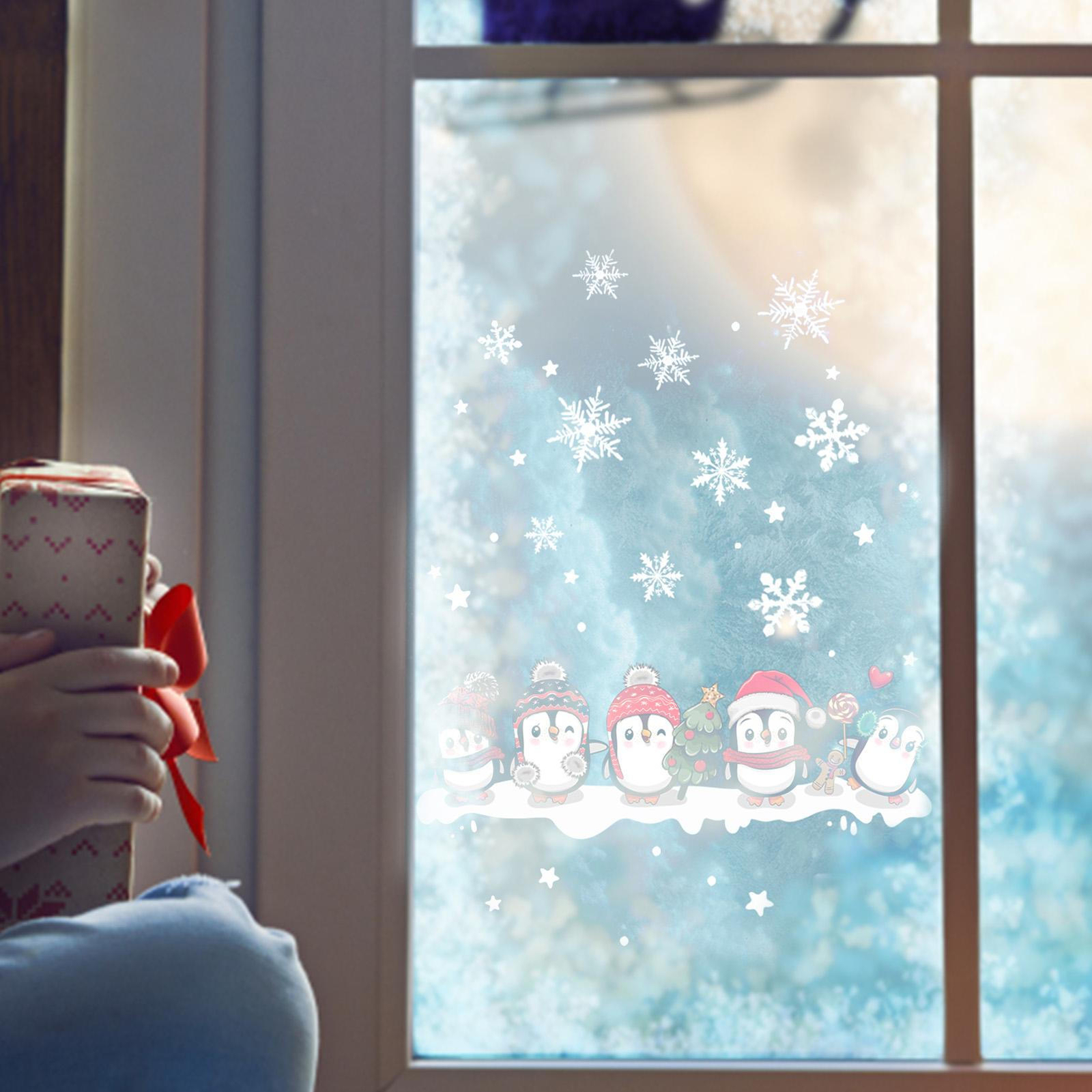 Christmas Snowflake Window Clings Stickers for Glass Penguin fashionable
