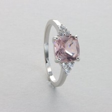 Square Rose / Pink MORGANITE Ring with 6 CZs- 925 STERLING SILVER Rhodium 218e