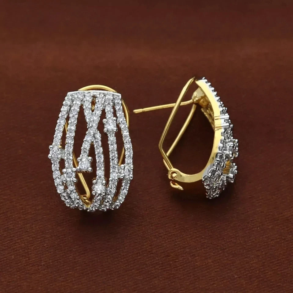 Brinco feminino de argola 2,00 ct diamante criado em laboratório corte redondo folheado a ouro amarelo 14K - Imagem 3 de 3