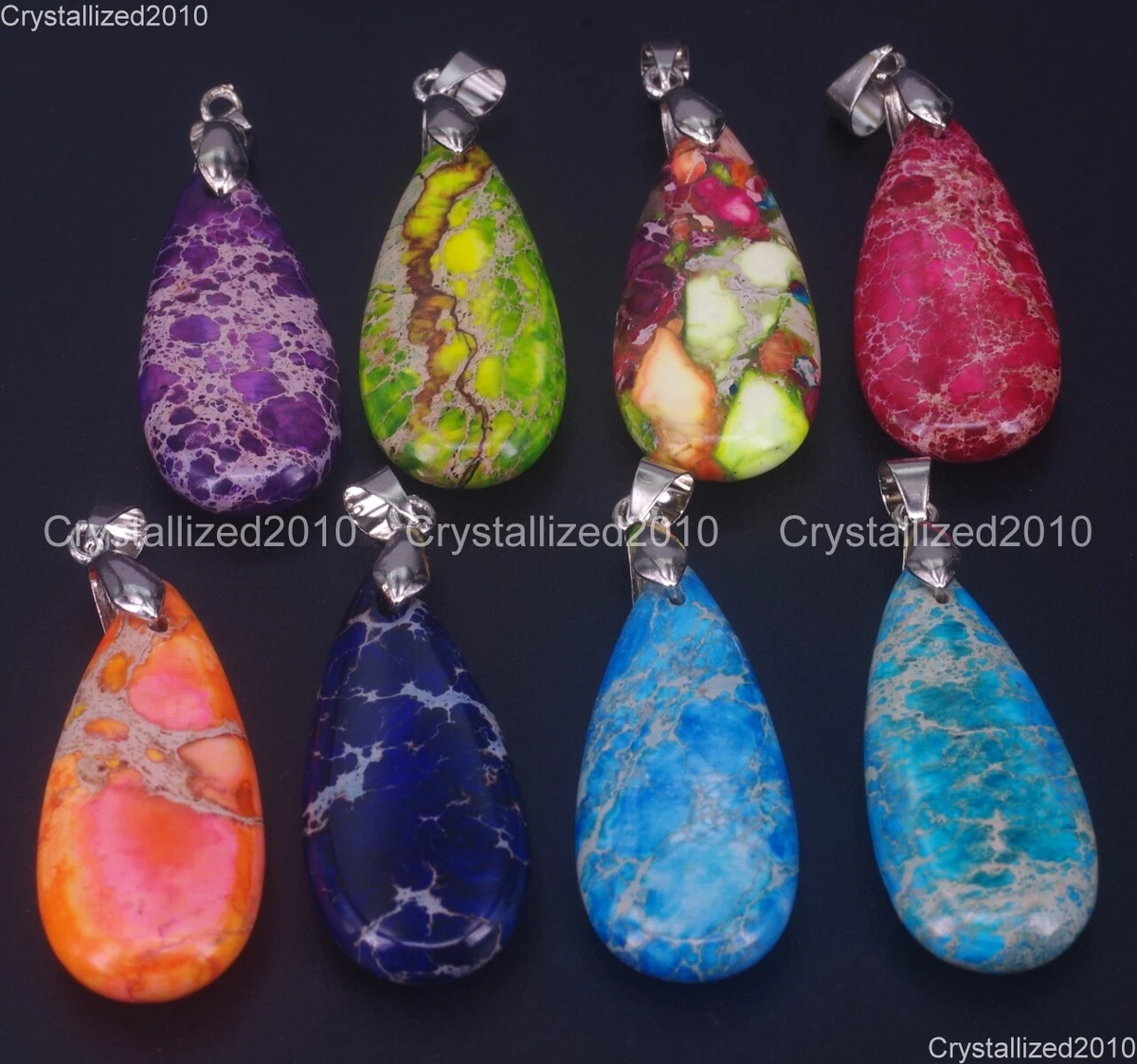 Natural Sea Sediment Jasper Gemstones Teardrop Healing Pendant Necklace 16x35mm