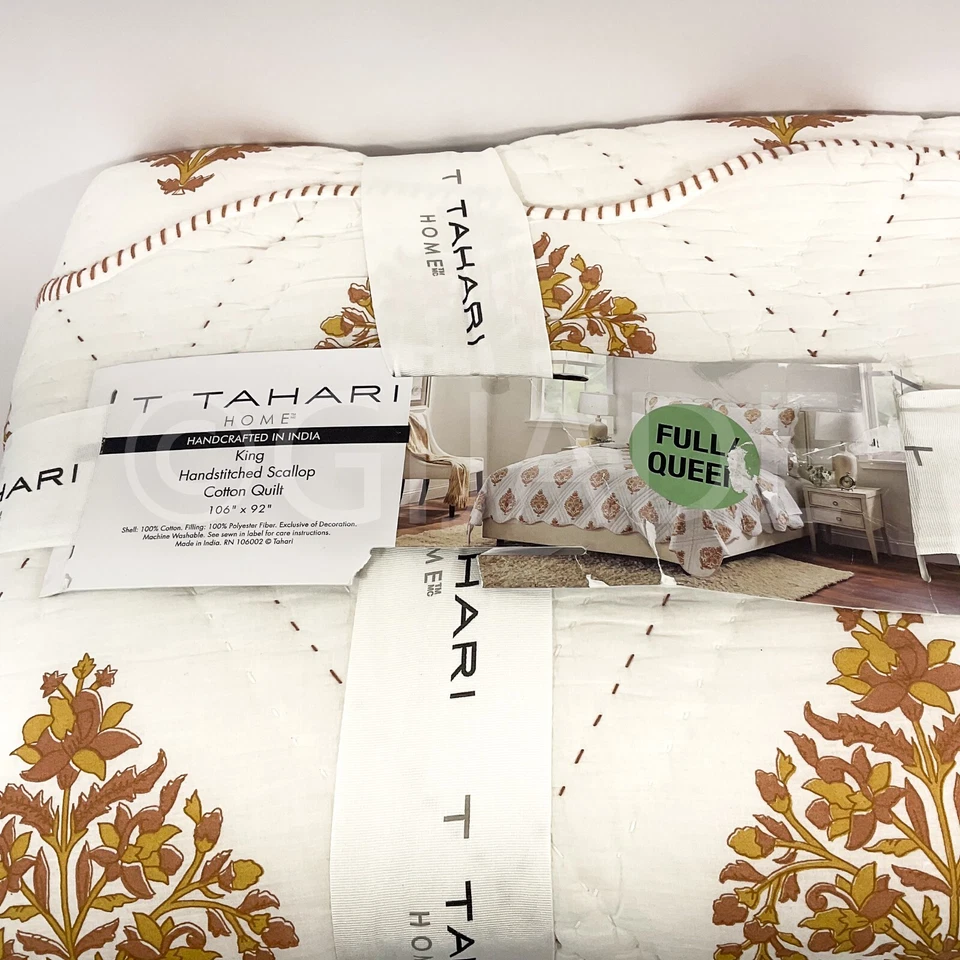 Tahari King 尺寸 100% 棉手工缝绒棉被 106 英寸 x 92 全新 — 第 4/4 张图片