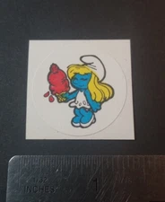 Vintage Stickers Smurfs Strawberry Scratch and Sniff Sticker 80s Matte Peyo 🍓