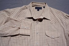 Panhandle Slim Long Sleeve Pearl Snap Western Shirt. Beige Check, Men's 17-35 XL