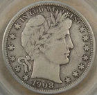 1908-S Barber Half Dollar 50c PCGS Certified VF25