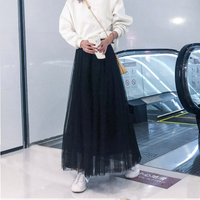 Ladies Tulle Mesh Full Skirt Maxi Long Dress 3 Layers Pleated Big Swing  Summer | eBay