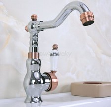 Chrome  Red Copper Single Ceramic Handle Bathroom Sink Mixer Tap Basin Faucet