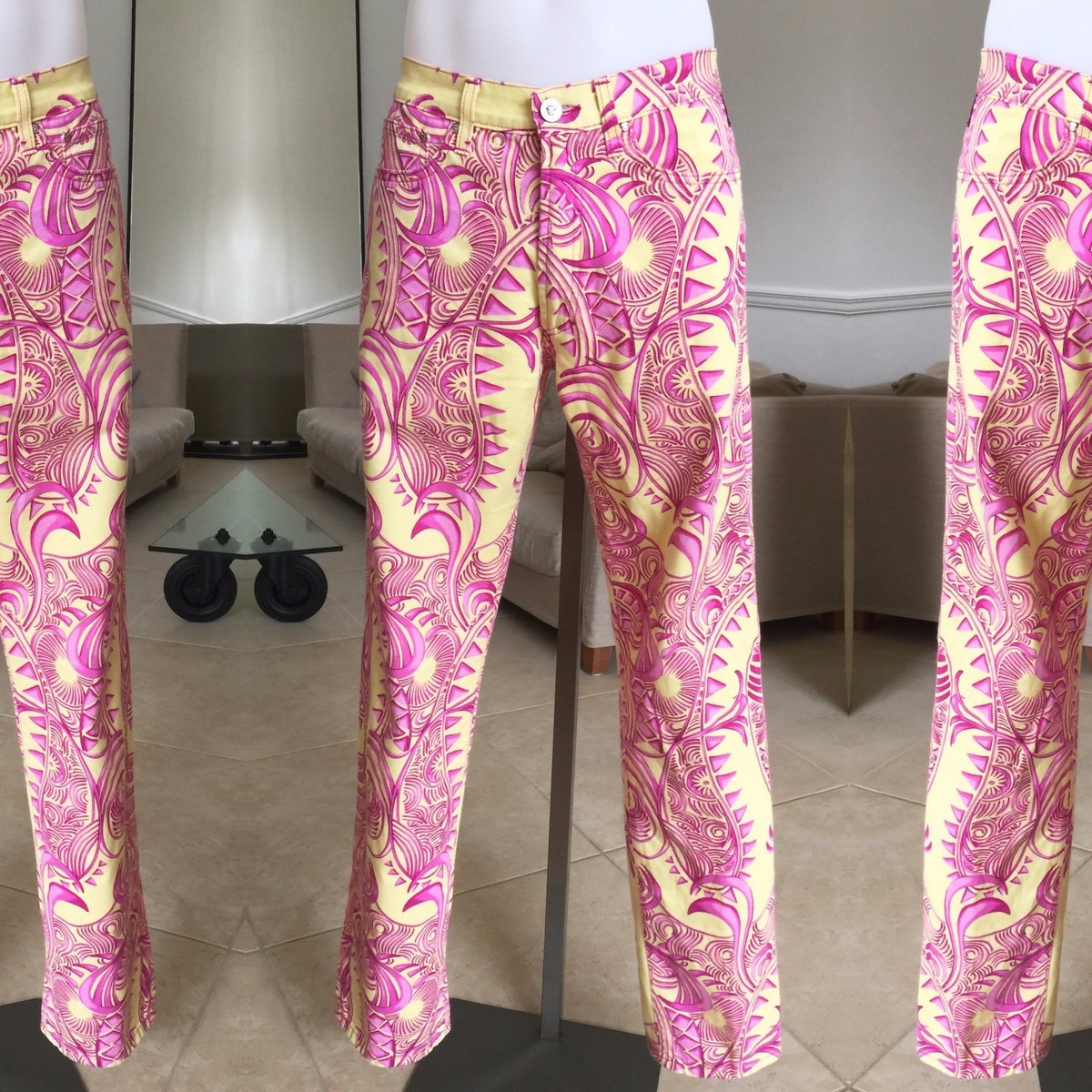パンツ 1995 GIANNI VERSACE Archive Jazz Pants GIANNI VERSACE pink cotton pants Floral print size IT 40