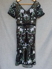 NEW Marchesa Notte Sz 4 Short Sleeve Embroidered Lattice Tulle Dress Black Flora
