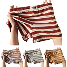 Men's Sexy Boxershorts in Striped Cotton Breathable Underpants for Comfort