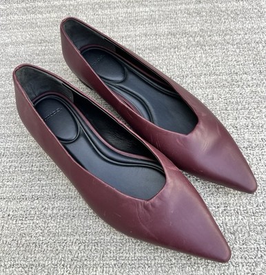 VINCE Isabel Pointed Toe Burgundy Leather Flats Women s Size 6.5 US NEW