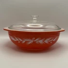 Vintage Pyrex 024 Christmas Casserole Bowl w/ Lid Orange Pinecone Design