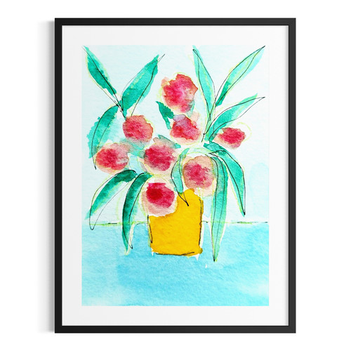 ACEO Original Abstract Floral 2.5x3.5 Painting Blue Red Flowers Watercolor Art