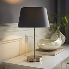 Image of Brushed Chrome LED Table Lamp Modern Stem Metal Light Tapered Lampshades Bulb