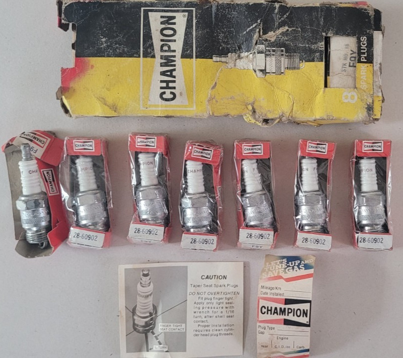 Vintage Original Champion F9Y Spark Plugs 7 count NOS 6 boxed 1 unboxed