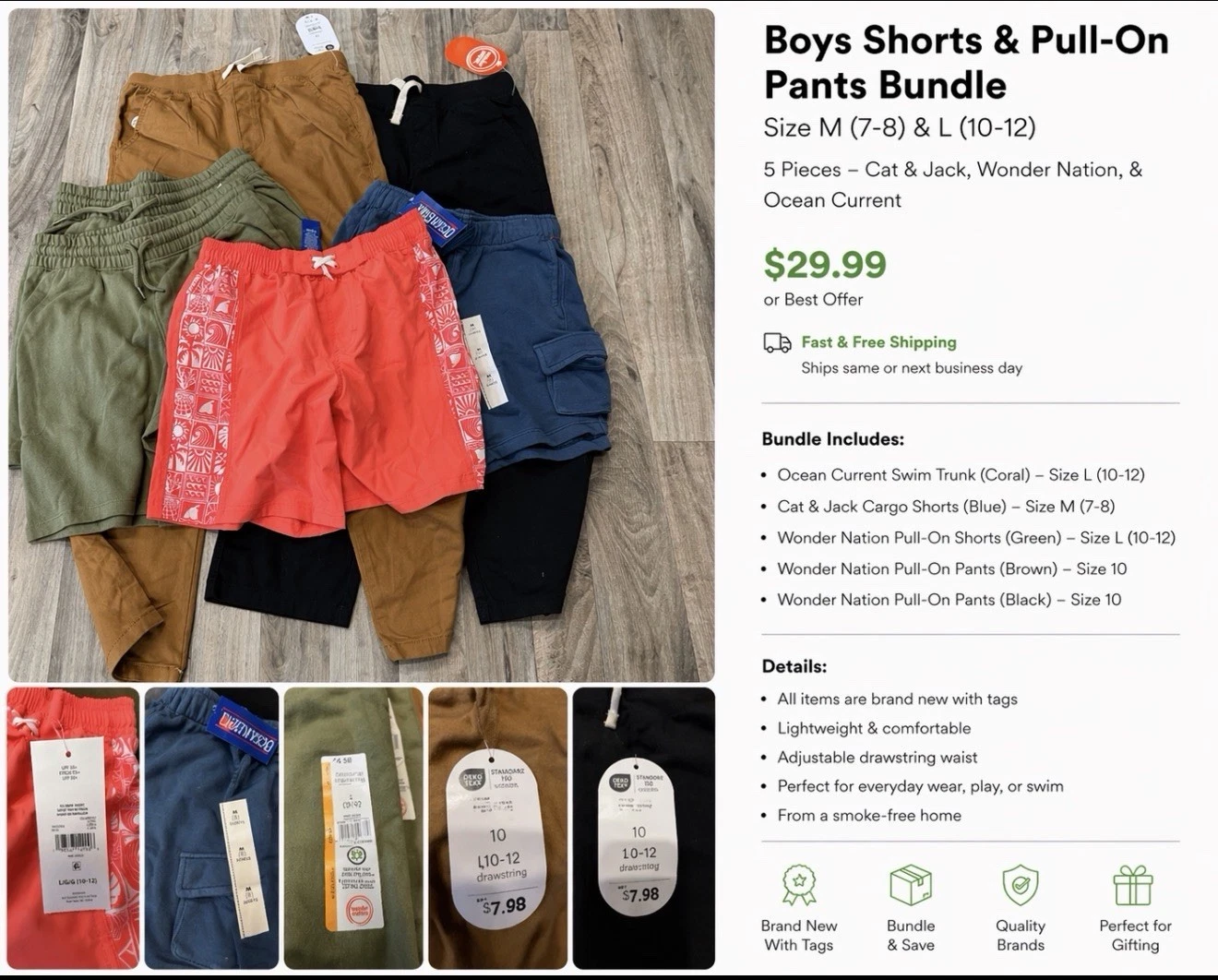 Boys Clothing Bundle Size M L NWT Shorts Pants Swim Cat & Jack Wonder Nation