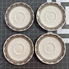 Juego de 4 platillos Royal Doulton Fireglow TC1080 borde floral vintage Inglaterra 6"