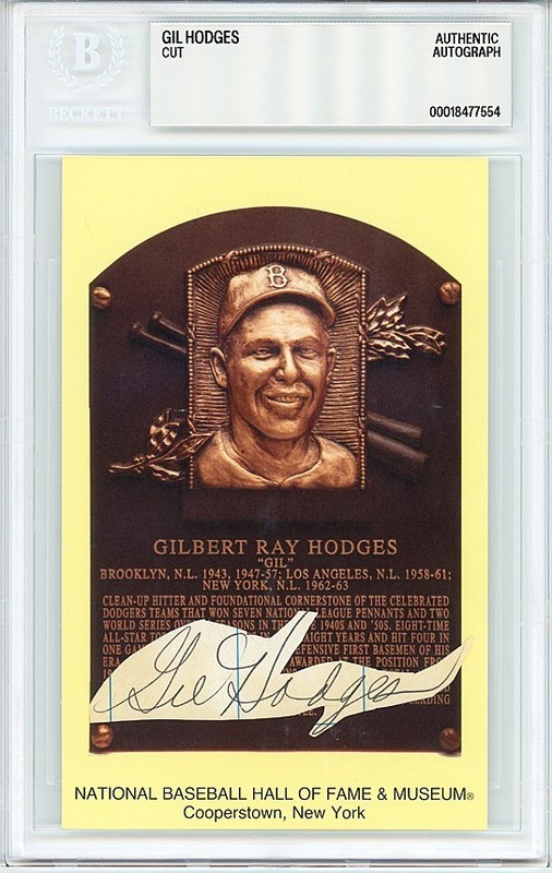 Rare -GIL HODGES- BECKETT BAS Signed/Autograph/Auto Baseball HOF Plaque Postcard