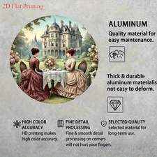 2D Flat,1pc Vintage Victorian Style Round Aluminum Wall Art - Elegant Tea Party