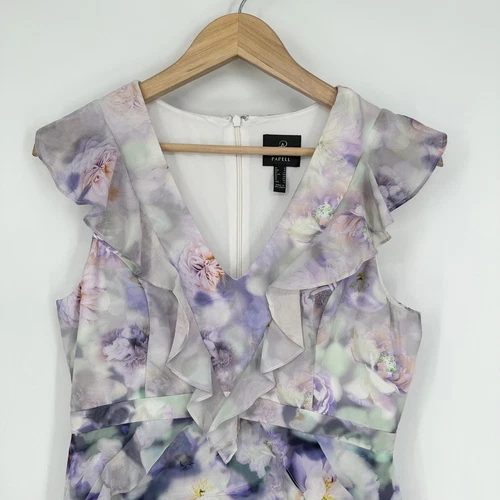 Adrianna Papell Ombre Floral Dress Satin Ruffle Sleeveless Midi Purple, Size 8 - Picture 2 of 10