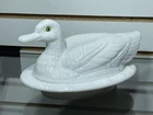 Vintage Westmoreland "Duck On A Nest" Milk Glass Dish w Cover 9" x 5" Glass eyes