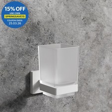 Bathroom WC Tumbler Toothbrush Holder Matt White Square Wall Mounted Modern