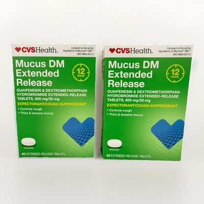 2 Pack CVS Health 12HR Mucus DM Extended Release Cough Tablets, 40 ct Exp: 09/27