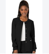Cherokee Workwear snap front pockets women's scrub jacket top WW310 -XL -Black