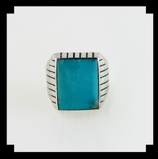 Handcrafted Sterling Silver and Kingman Turquoise Men's Ring Size 10 1/2