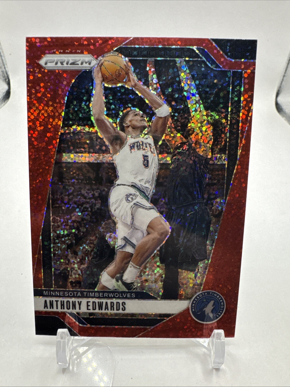 2024-25 Panini Prizm #100 Anthony Edwards Red Sparkle Prizm Card SP