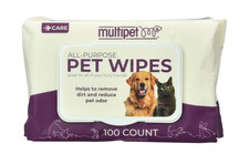 Multipet All-Purpose Pet Wipes for Dogs and Cats, 100 Count
