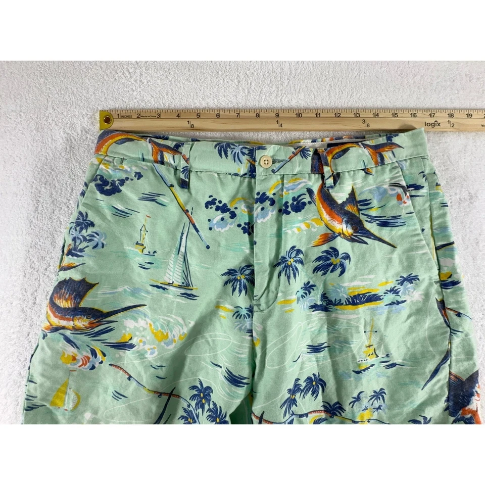 Мужские шорты Polo Ralph Lauren 32 цвет зеленый бирюзовый цвет рыба лен хлопковая смесь эксклюзивные - Изображение 4 из 4