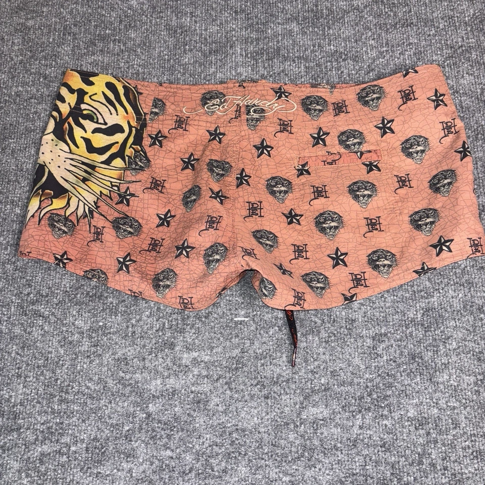 De Colección Ed Hardy Boardshorts Para Hombres Grande Naranja Tigre AOP Tatuaje Bañador EE. UU. Y2K Foto 3 de 4