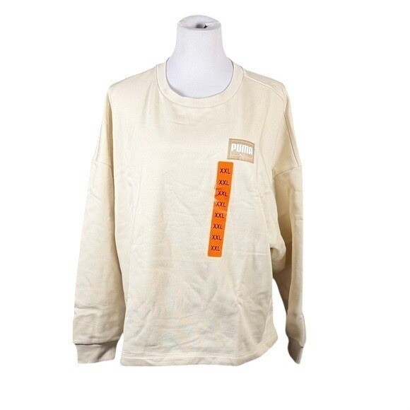 Puma Womens XXL Cream Beige Oversized Fleece Crewneck Sweatshirt New 685750-02