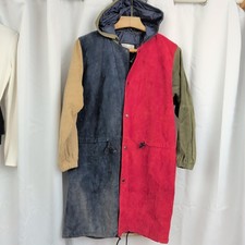 Vintage Suede Leather Colorblock Hooded Coat