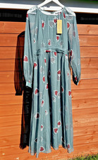 BNWT TENDENCY DRESS Size L ~ Smoky Green With Hearts ~ Sheer Sleeves Boho Maxi